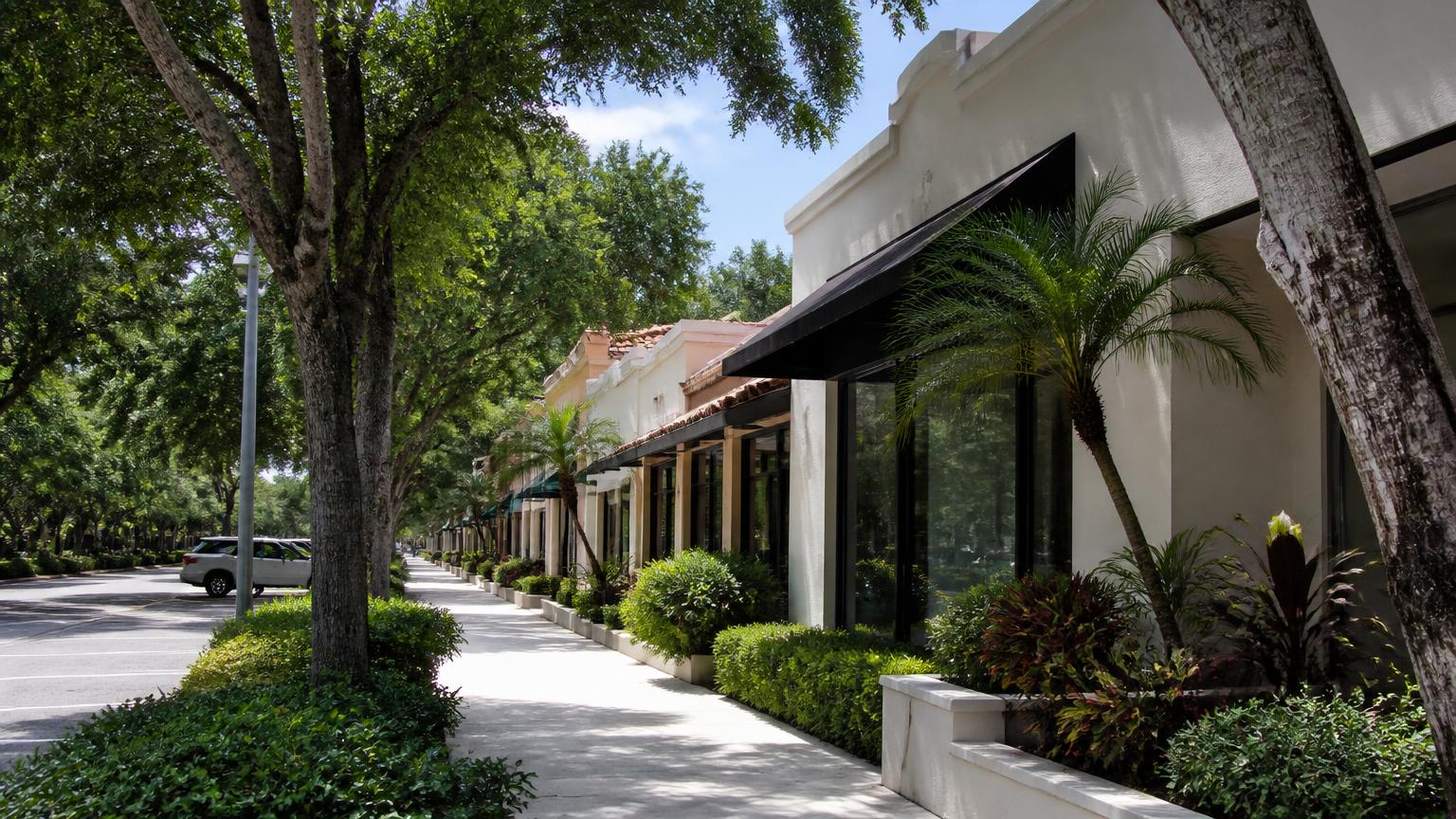 Tree-lined residential street in Biscayne Park, Florida