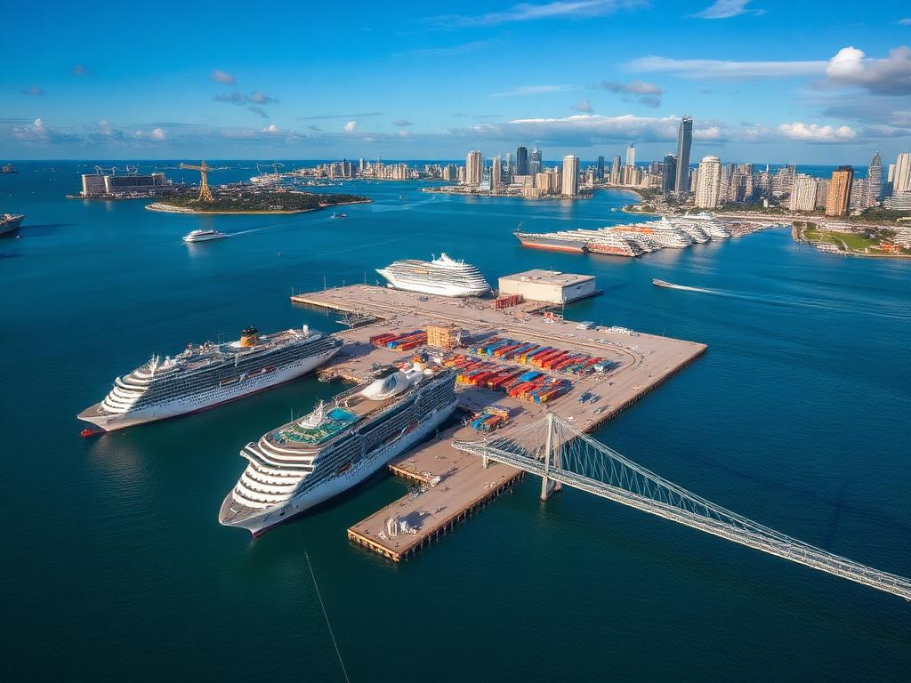 Cargo cranes and cruise terminals at PortMiami on Dodge Island