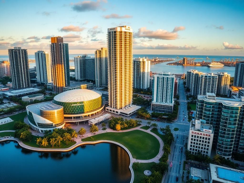 Downtown Miami skyline and waterfront near Bayfront Park