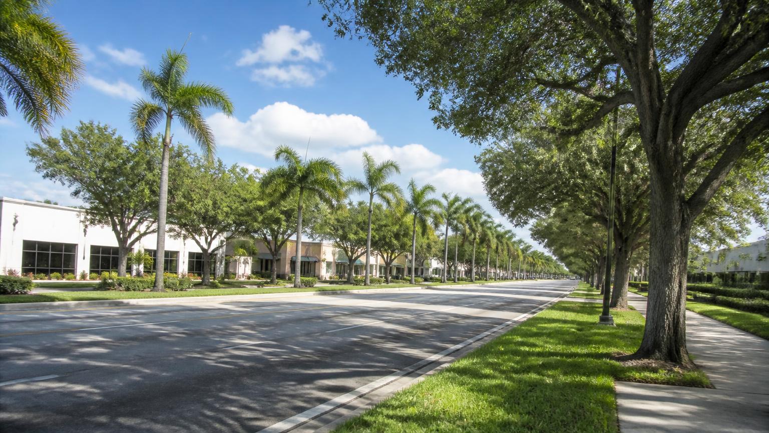 Commercial corridor and storefronts in Miami Gardens, Florida