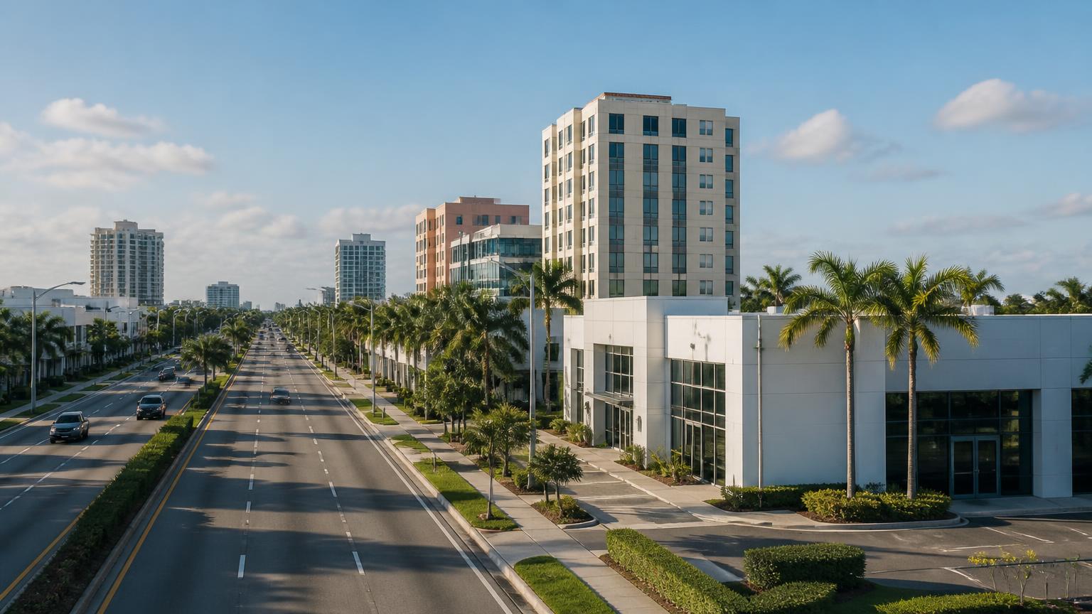 Commercial corridor in North Miami Beach, Florida