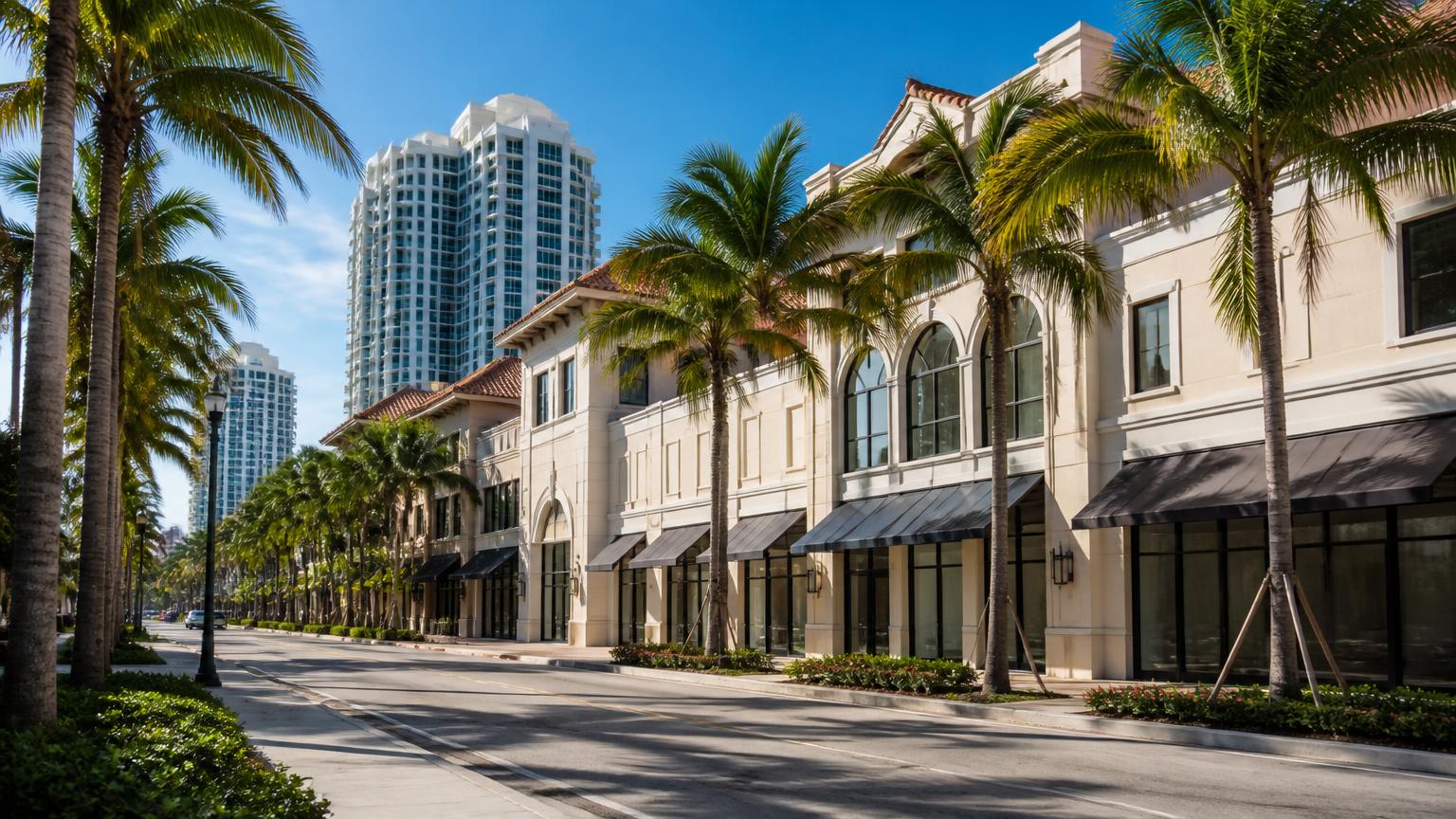 Oceanfront residential towers and retail in Sunny Isles Beach, Florida